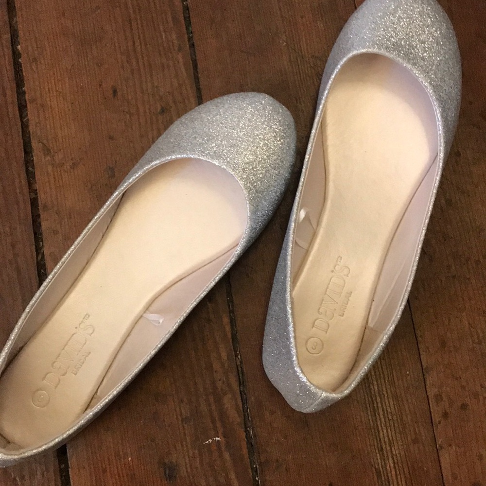 David’s Bridal Silver Glitter Flats